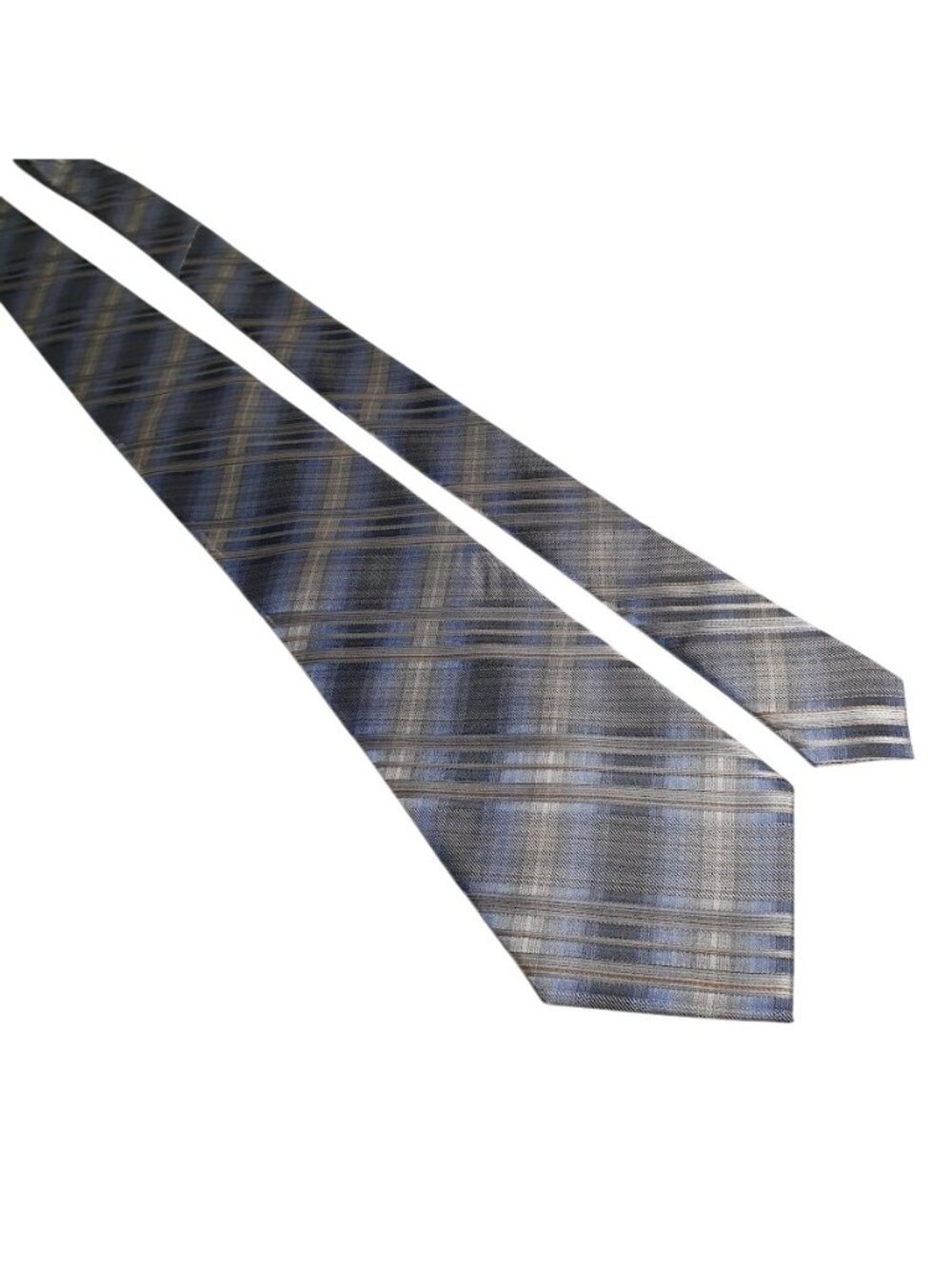 John Ashford Men Tie Blue Brown Plaid Stain Resistant Silk Neckwear 58" x 3.5"